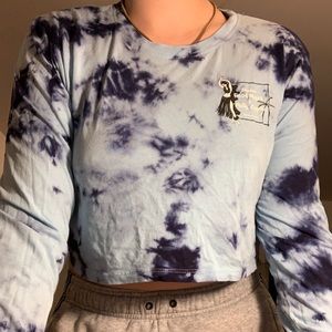 blue tie dye long sleep crop top